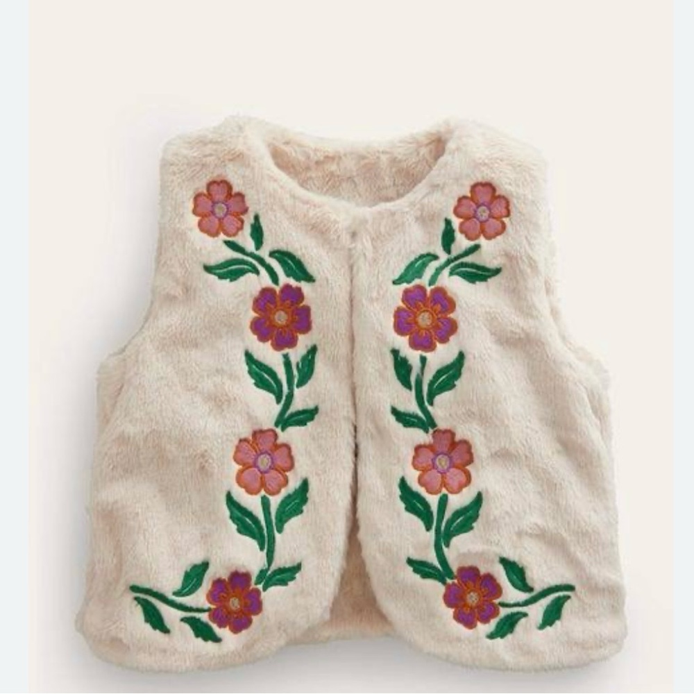 Mini Boden Reversible Faux Fur Floral Vest